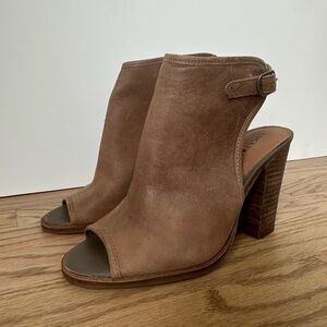 Women’s Lucky Brand “Lisza” Brown Leather Peep-Toe Block Heel Mules - Sz.  6.5